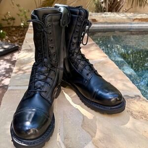 Exc Rocky 10" Paraboot Zip Combat Boots Black Leather Vibram Sole Mens 10.5